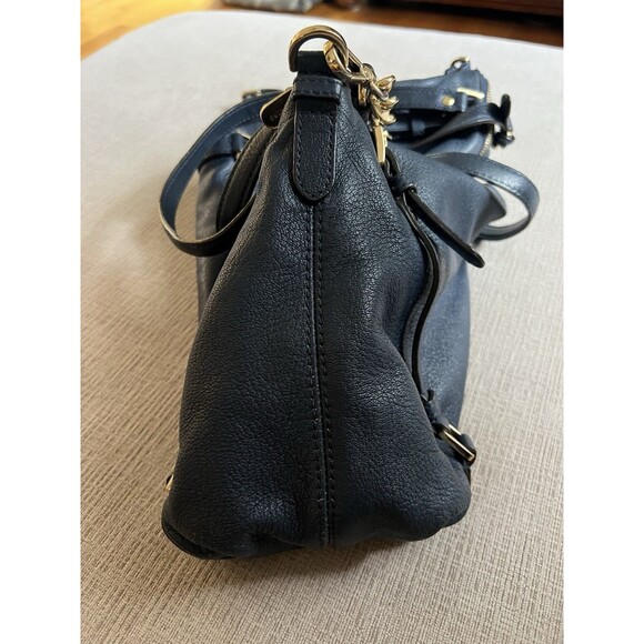 Michael Kors Bedford Blue Large Shoulder Belted Satchel Leather Handbag Retired - Picture 4 of 9